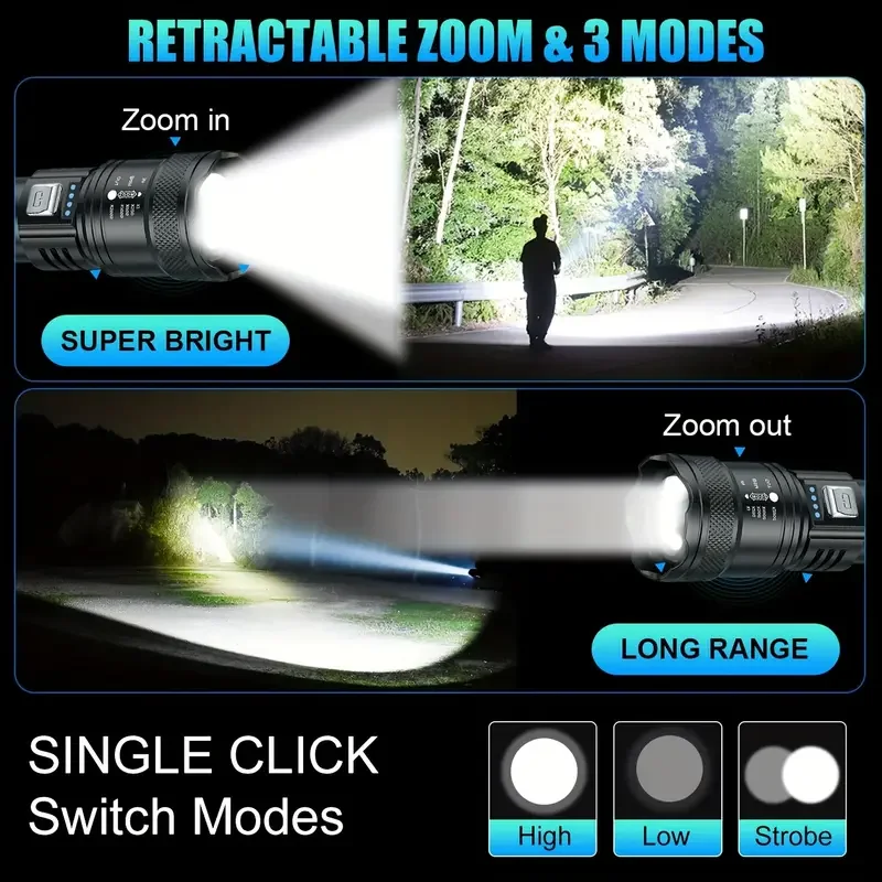 Tactical LED Flashlight 2000LM - Outdoor Power Usb recension och pris