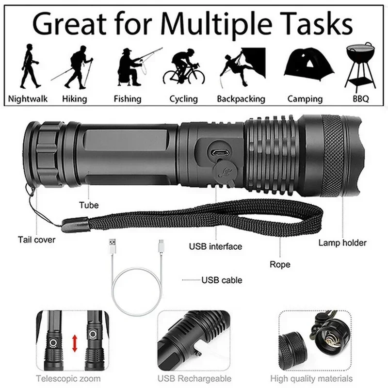High Power XHP70 Led Flashligh - Outdoor Power Usb recension och pris